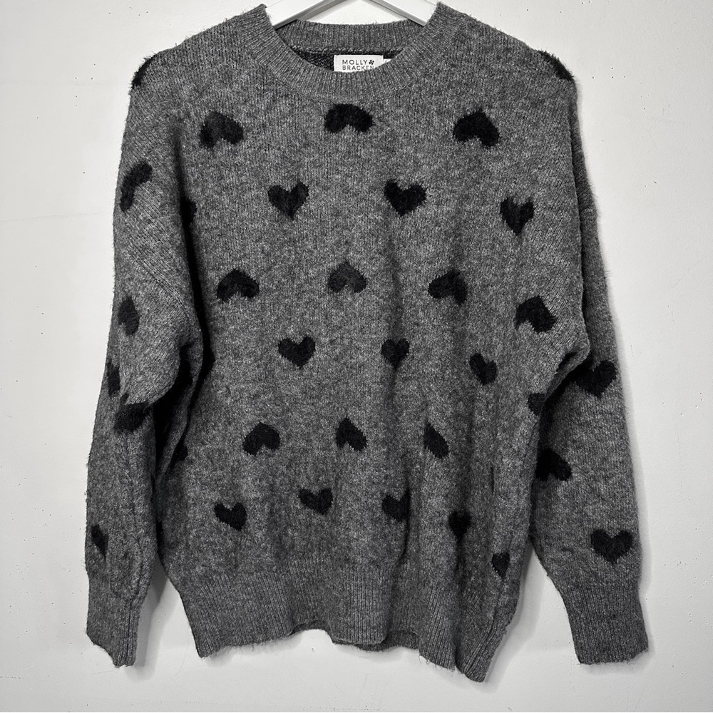 Molly Bracken Fuzzy Hearts Crew Neck Sweater M - Picture 3 of 7